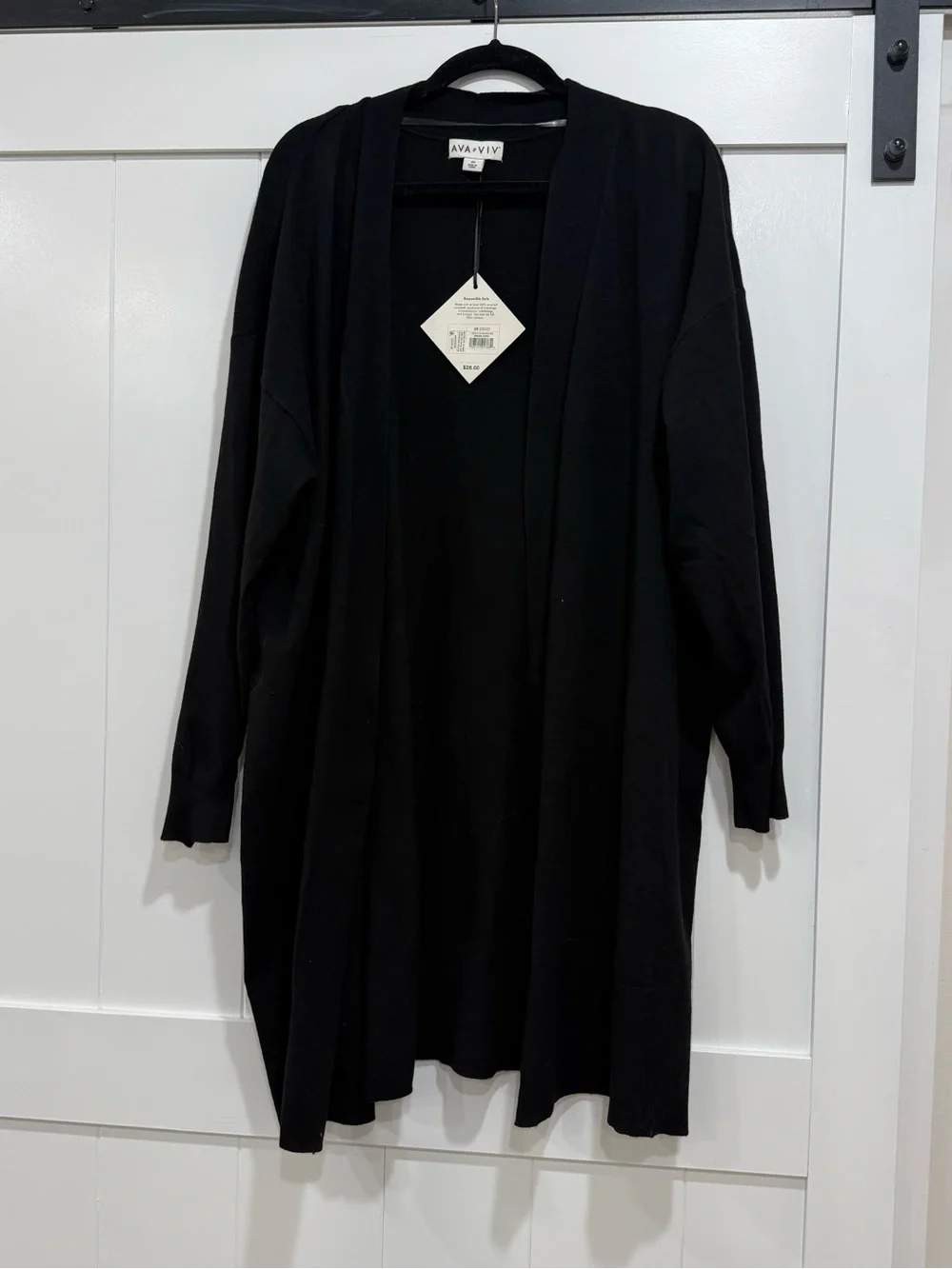 Ava & Viv Black Long Open-Front Cardigan